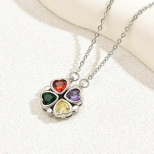 

PandaHall Four Leaf Clover Charm Lucky Necklace, Magnetic Stainless Steel Pendant Necklace for Women, Colorful, 17.72 inch(45cm) Stainless...