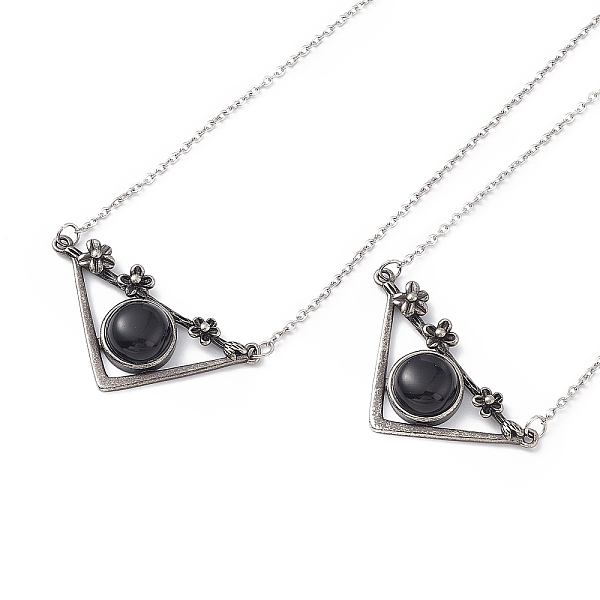 

PandaHall Natural Obsidian Triangle with Flower Pendant Necklace, Antique Silver & Platinum Brass Jewelry for Women, Cadmium Free & Lead...