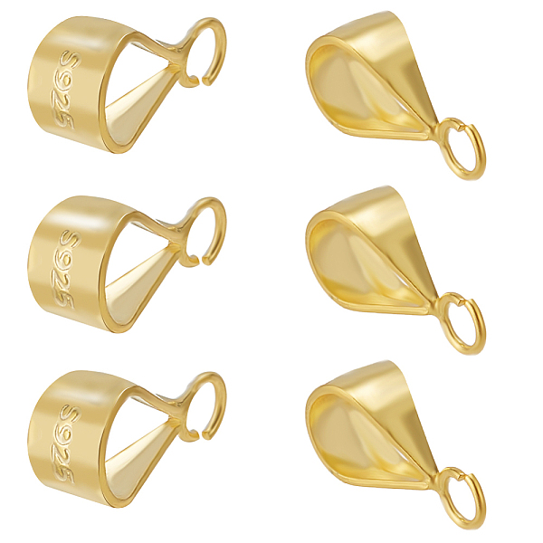 

PandaHall SUNNYCLUE 6Pcs 925 Sterling Silver Tube Bails, Loop Bails, Triangle, Golden, 10x5x3.5mm, Hole: 1.8mm and 5.5x4mm Sterling Silver