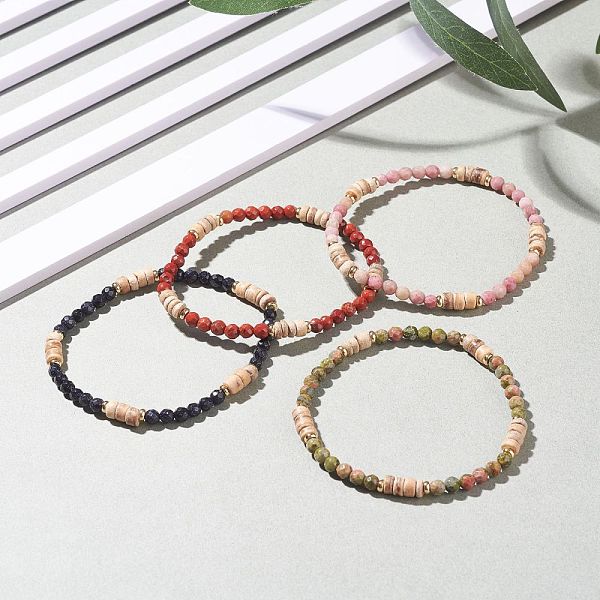 

PandaHall Natural Coconut & Gemstone Beaded Stretch Bracelet for Women, Inner Diameter: 2-3/8 inch(5.9cm) Mixed Stone
