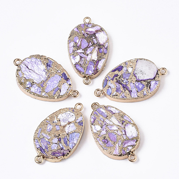 

PandaHall Synthetic Imperial Jasper Links connectors, with Light Gold Plated Brass Edge and Iron Loops, Teardrop, Lilac, 45x25~26x5.5mm..., Purple