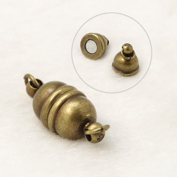 

PandaHall Brass Magnetic Clasps with Loops, Oval, Antique Bronze, 16x8mm, Hole: 2mm Brass Oval