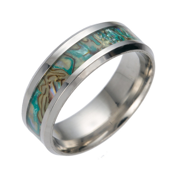 

PandaHall 201 Stainless Steel Wide Band Finger Rings, with Shell, Size 9, Stainless Steel Color, 19mm 201 Stainless Steel