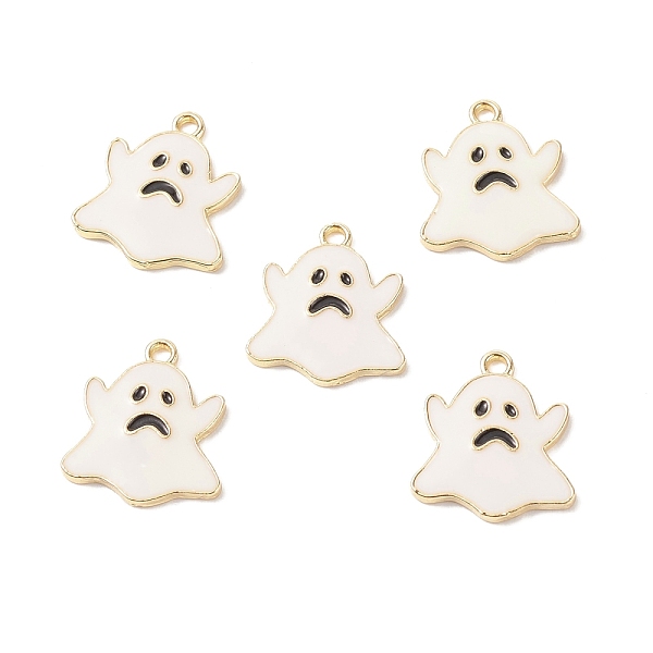 PandaHall (Defective Closeout Sale: Yellowing and Bubbles) Light Gold Plated Alloy Pendants, with Enamel, Ghost, Halloween, White...