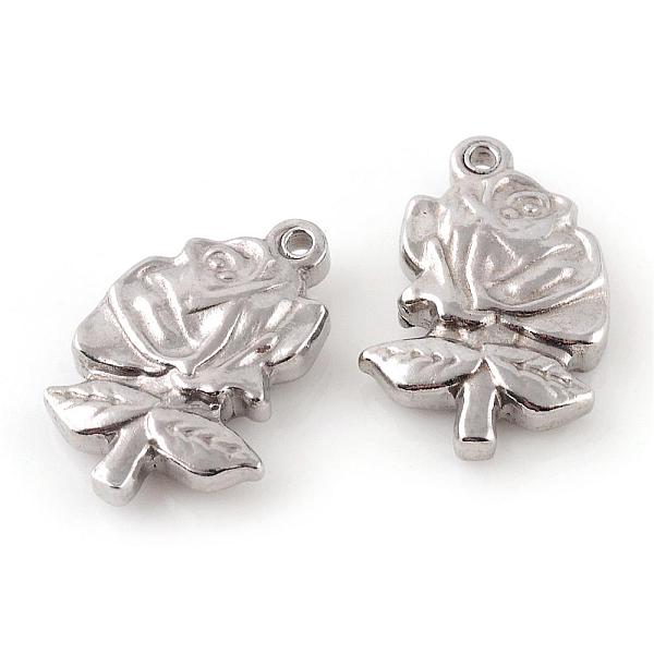 

PandaHall 201 Stainless Steel Pendants, Rose, Stainless Steel Color, 18x12.5x3.5mm, Hole: 1.5mm 201 Stainless Steel Flower