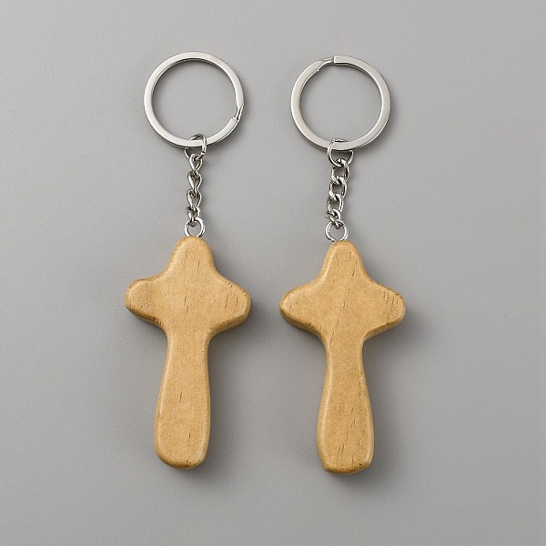 

PandaHall Natural Wood Pendant Keychain, with Iron Key Ring, for Handbag Backpack Car Key Decoration, Religion, BurlyWood, 11.9cm Wood Cross..., Orange