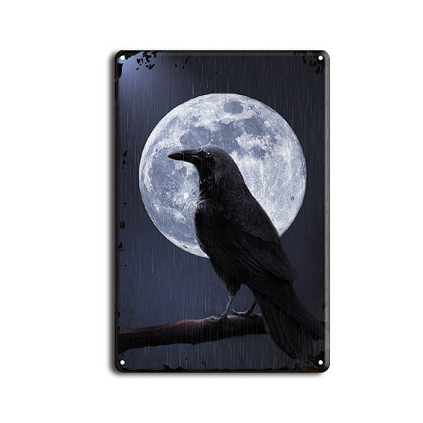 PandaHall GLOBLELAND Crow Vintage Metal Tin Sign Plaque Poster Animal Retro Metal Tin Signs Poster Wall Decorative 8×12inch for Home Kitchen...
