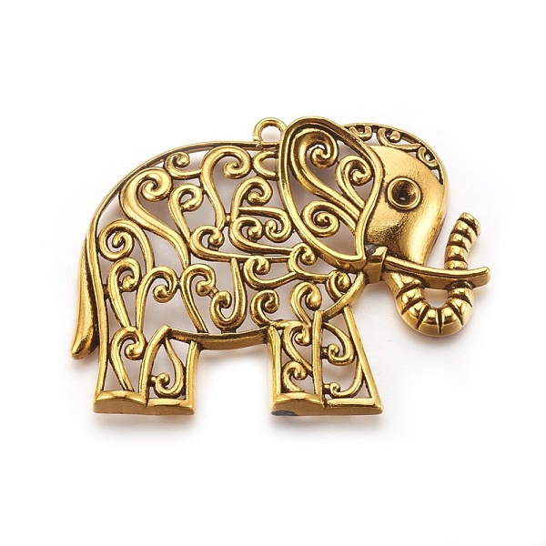 

PandaHall Tibetan Style Alloy Big Pendants, Lead Free & Cadmium Free, Elephant, Antique Golden, 64.5x49x9mm, Hole: 3mm Alloy Elephant