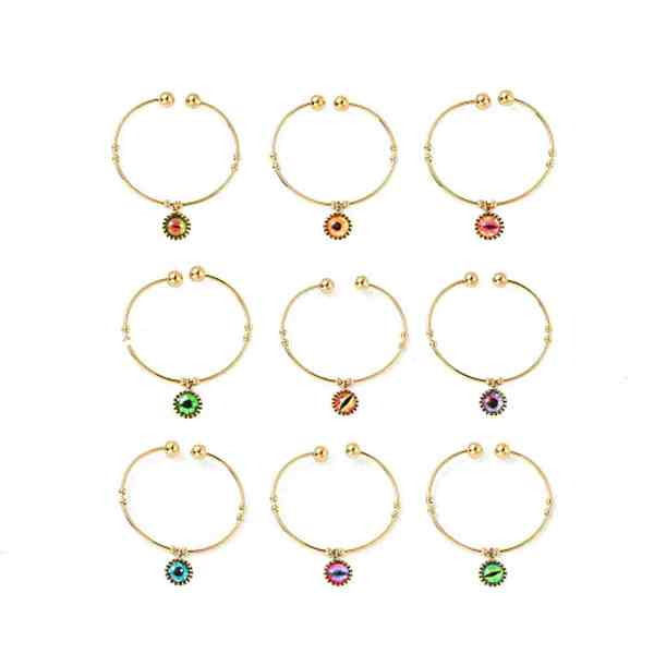 

PandaHall Flat Round with Evil Eye Charm Open Cuff Bangle, 304 Stainless Steel Torque Bangle for Women, Golden, Mixed Color, Inner Diameter..., Multicolor