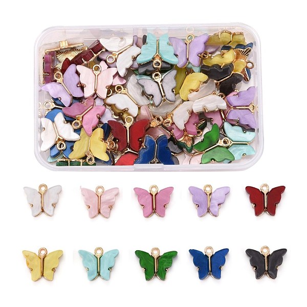 

PandaHall 60Pcs 10 Colors Alloy Acrylic Pendants, Butterfly, Light Gold, Mixed Color, 14x16.5x3mm, Hole: 1.6mm, 6pcs/Color Alloy+Acrylic..., Multicolor
