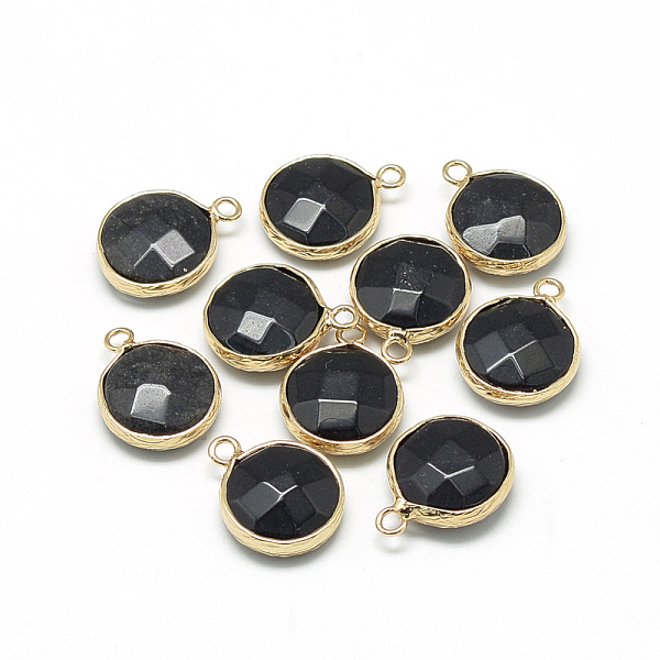 

PandaHall Natural White Jade Pendants, with Brass Findings, Faceted, Dyed, Flat Round, Golden, Black, 19~21x15~16x6~7mm, Hole: 2mm White...
