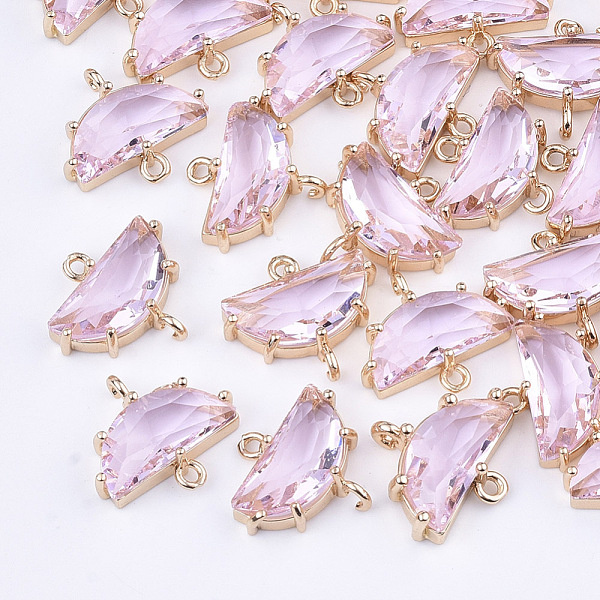 

PandaHall Transparent Glass Links connectors, with Brass Findings, Faceted, Half Round, Light Gold, Pearl Pink, 14x16x5mm, Hole: 1.2mm Glass...