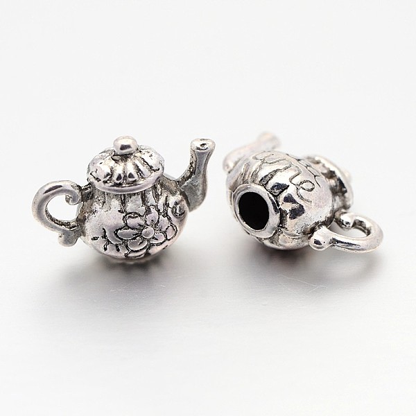 

PandaHall Tibetan Style Alloy Pendants, Cadmium Free & Nickel Free & Lead Free, Teapot, Antique Silver, 13x15x8mm, Hole: 2mm Alloy Tableware