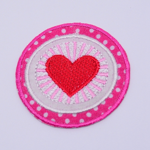 PandaHall Computerized Embroidery Cloth Iron on/Sew on Patches, Costume Accessories, Appliques, Flat Round with Heart, Red, 52x1.5mm Cloth...
