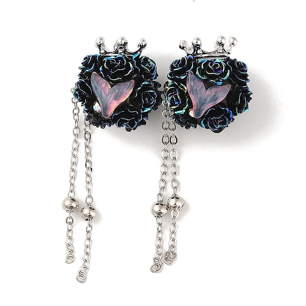 

PandaHall Handmade Polymer Clay Rhinestone Beads, with Resin & Acrylic & Glass Cabochon & Alloy Chain, Rose with Crown & Fishtail, Black...