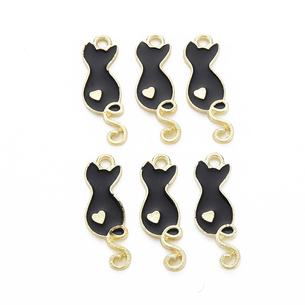 

PandaHall Alloy Enamel Pendants, Light Gold, Cadmium Free & Nickel Free & Lead Free, Cat with Heart, Black, 24.5x9.5x2mm, Hole: 1.8mm...