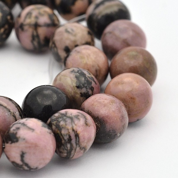 PandaHall Round Natural Rhodonite Beads Strands, 10mm, Hole: 1mm, about 41pcs/strand, 15.5 inch Rhodonite Round