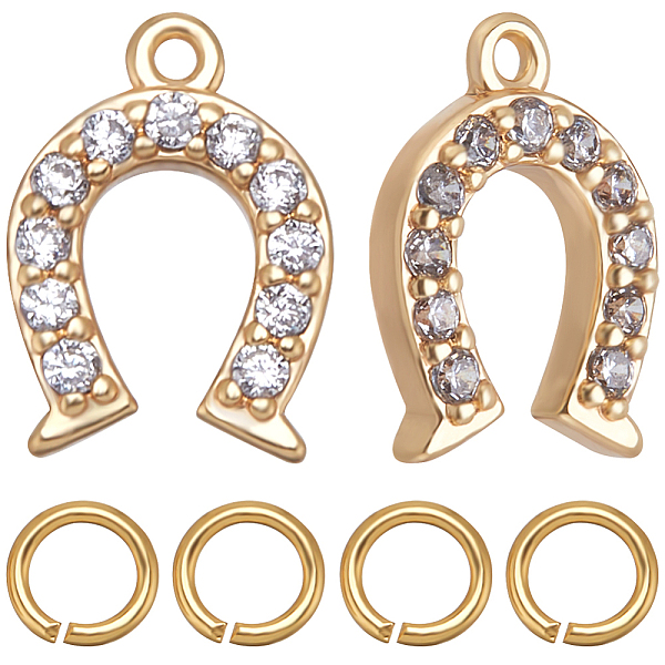 

PandaHall CREATCABIN 10Pcs Brass Micro Pave Clear Cubic Zirconia Charms, Nickel Free, Real 18K Gold Plated, Horseshoe, with 10Pcs Brass Open...