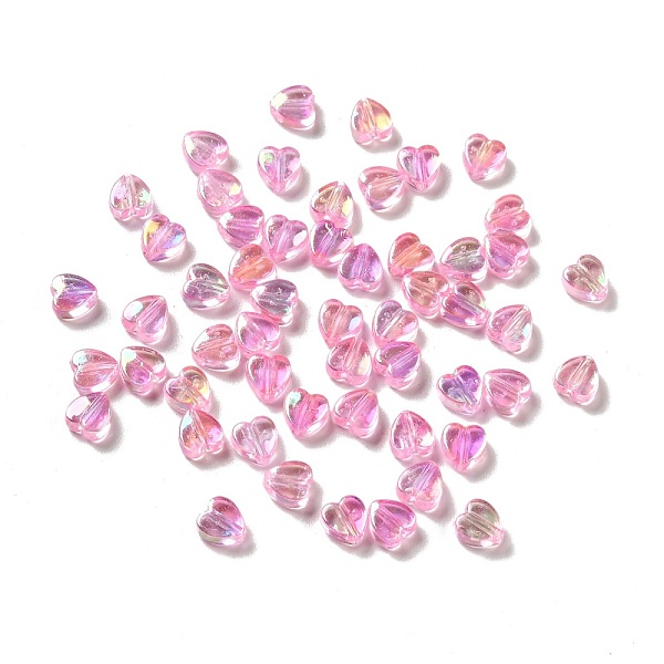 

PandaHall Eco-friendly Transparnt Plastic Beads, AB Colored, Heart, Pearl Pink, 6x6x3mm, Hole: 1.2mm, about 8300pcs/500g Plastic Heart