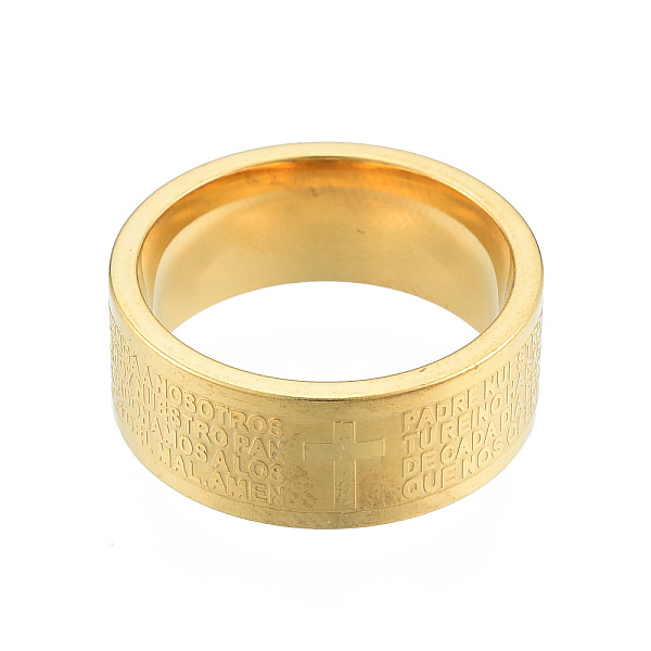 

PandaHall 201 Stainless Steel Cross Scriptures Plain Band Ring for Women, Light Gold, Inner Diameter: 17mm 201 Stainless Steel