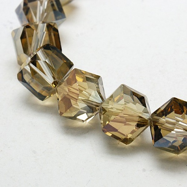 PandaHall Half Golden Plated Crystal Glass Cube Beads Strands, Faceted, Coffee, 11x11x11mm, Hole: 1mm, about 59pcs/strand, 29.9 inch Glass...