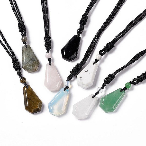 

PandaHall Gemstone Hexagon Pendant Necklace with Nylon Cord for Men Women, 25.20 inch(64cm) Mixed Stone