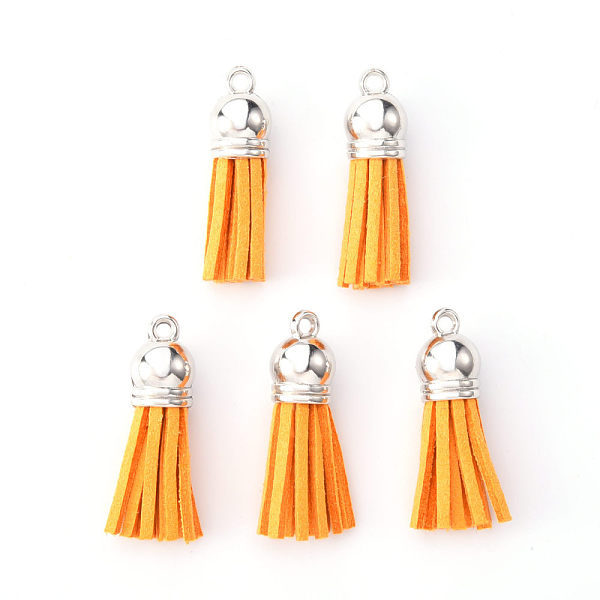 

PandaHall Faux Suede Tassel Pendant Decorations, with CCB Plastic Cord Ends, Platinum, 33~35x10mm, Hole: 2.5mm Faux Suede