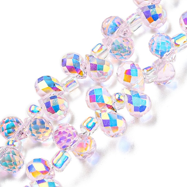 

PandaHall Electroplate Transparent Glass Beads Strands, AB Color Plated, Faceted Teardrop, Top Drilled, Seashell Color, 6x4mm, Hole: 0.8mm...