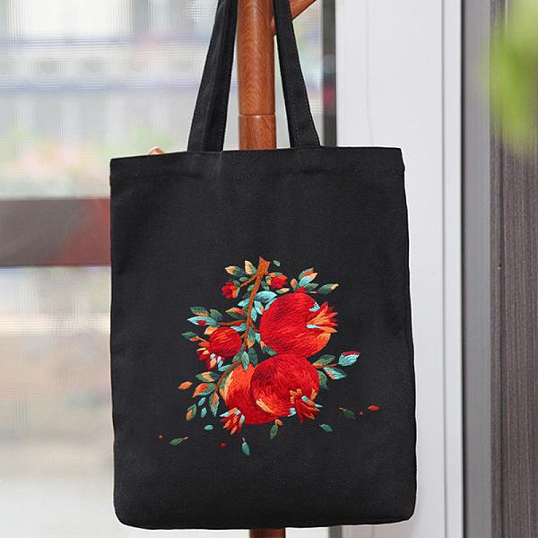 

PandaHall DIY Pomegranate Pattern Tote Bag Embroidery Kit, including Embroidery Needles & Thread, Cotton Fabric, Plastic Embroidery Hoop..., Black
