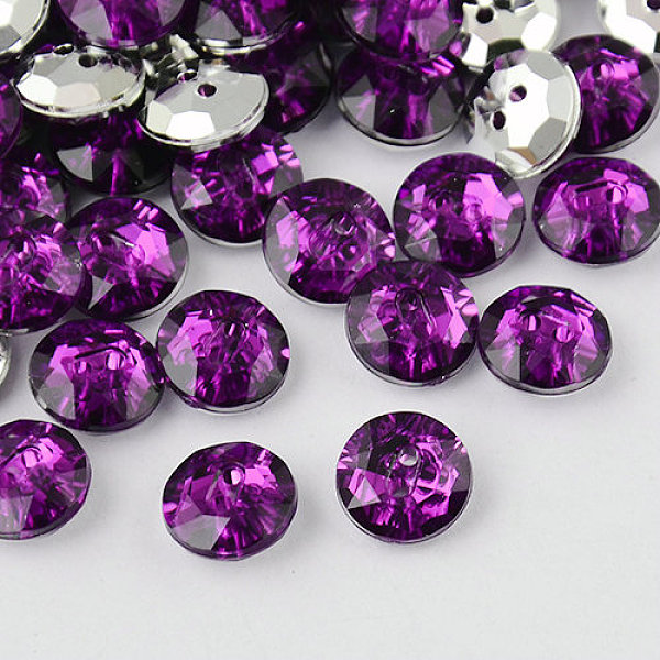 

PandaHall 2-Hole Taiwan Acrylic Rhinestone Flat Round Buttons, Faceted & Silver Plated Pointed Back, Purple, 11.5x4.5mm, Hole: 1mm Acrylic...