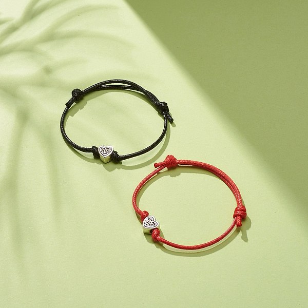 

PandaHall 2Pcs 2 Colors Alloy Heart Beaded Cord Bracelets Set, Adjustable Bracelets for Women, Red & Black, Inner Diameter: 1-5/8~3-1/4 inch...