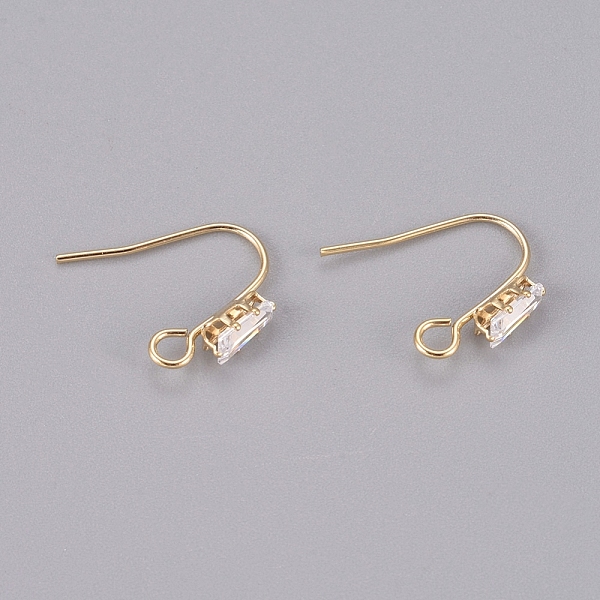 

PandaHall Brass Earring Hooks, Ear Wire, with Clear Cubic Zirconia and Horizontal Loop, Long-Lasting Plated, Real 14K Gold Plated...