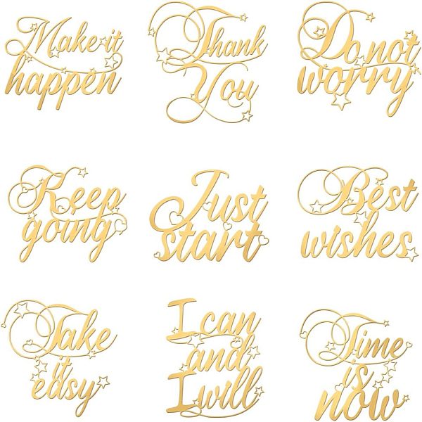 

PandaHall OLYCRAFT 9Pcs Golden Brass Sticker Inspirational Word Metal Sticker Keep Young Decorate Stickers Self Adhesive Golden Stickers for...