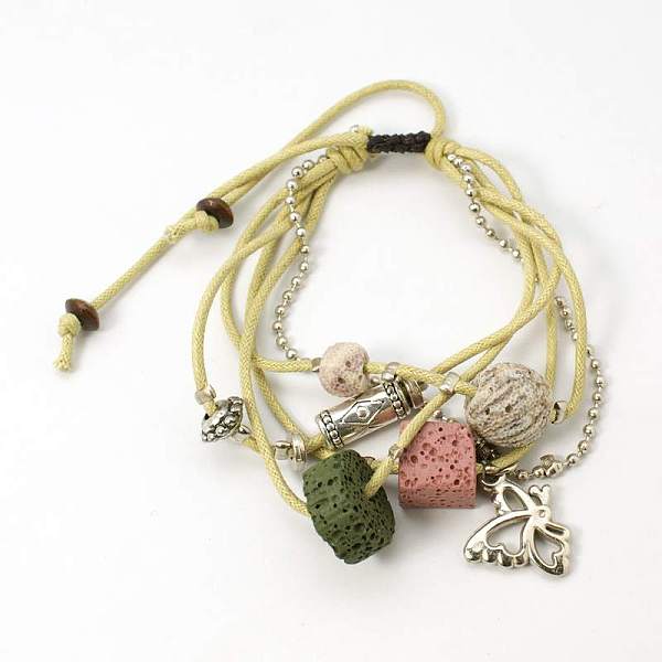

PandaHall Lava Rock Beads Bracelets, Waxed Cotton Cord with Alloy Findings, Wood Beads and CCB Plastic, Mixed Color, 42~48mm Lava Rock..., Multicolor