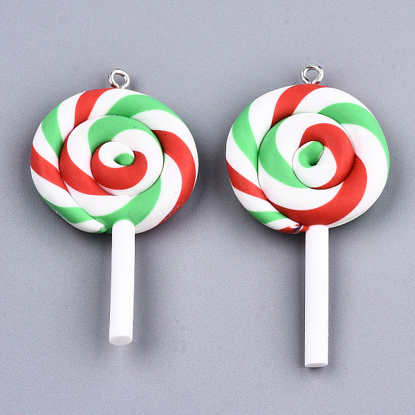 

PandaHall Handmade Polymer Clay Charms, with Platinum Tone Iron Findings, for Christmas, Lollipop, Colorful, 47.5~53x27~28x7mm, Hole: 2mm...