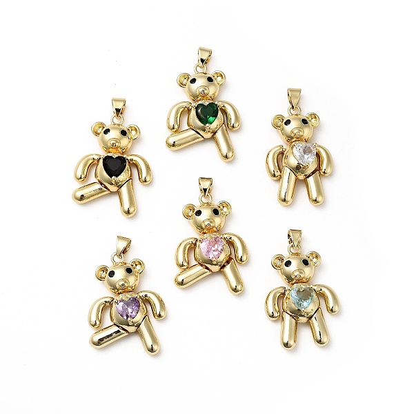 

PandaHall Rack Plating Brass Micro Pave Cubic Zirconia Pendants, Cadmium Free & Lead Free, Real 18K Gold Plated, Bear with Heart Charms..., Multicolor