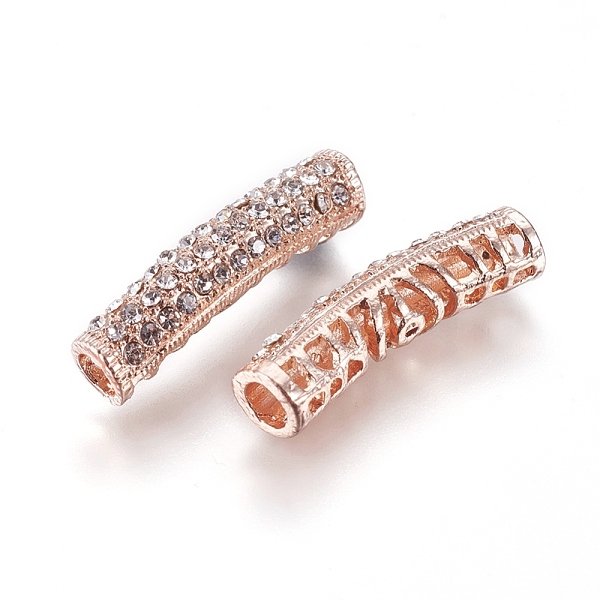 

PandaHall Zinc Alloy Rhinestone Beads, Tube, Crystal, Rose Gold, 26.5x8.5x6mm, Hole: 3.5mm Alloy+Rhinestone Tube Clear