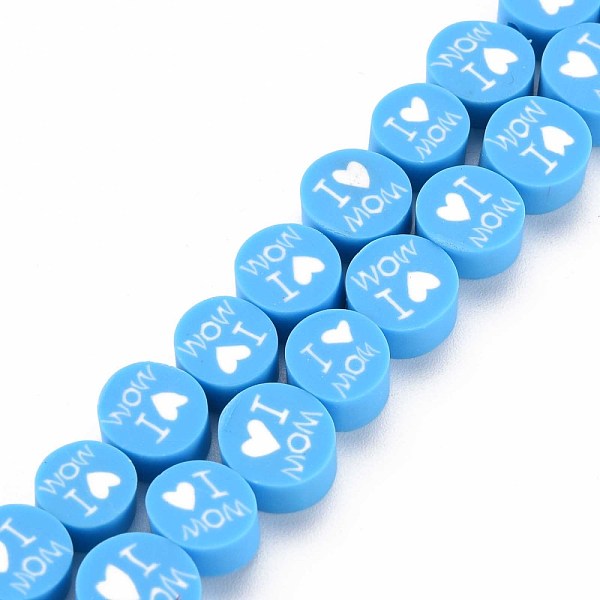 

PandaHall Handmade Polymer Clay Bead Strands, Mother's Day Theme, Flat Round with Word I Love MOM, Deep Sky Blue, 8x4mm, Hole: 1.4mm, about...