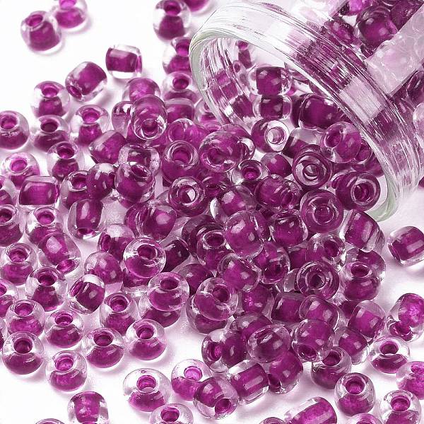 

PandaHall 6/0 Glass Seed Beads, Transparent Inside Colours, Round Hole, Round, Purple, 6/0, 4~5x2.5~4.5mm, Hole: 1.2mm, about 4500pcs/bag...