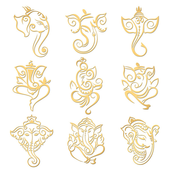 

PandaHall OLYCRAFT 9pcs 1.6x1.6 Inch Elephant Pattren Metal Stickers Self Adhesive Gold Stickers Ganesha India Elephant Metal Gold Stickers...