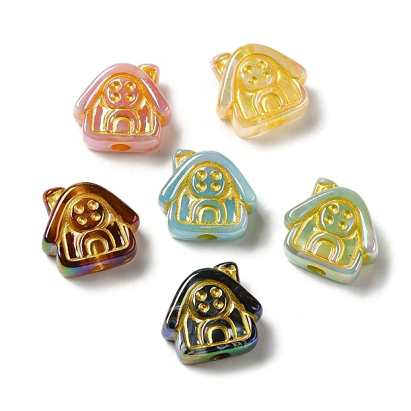 PandaHall Plating Opaque Acrylic Beads, Golden Metal Enlaced, House, Mixed Color, 16x17.5x8.3mm, Hole: 3.5mm Acrylic House Multicolor