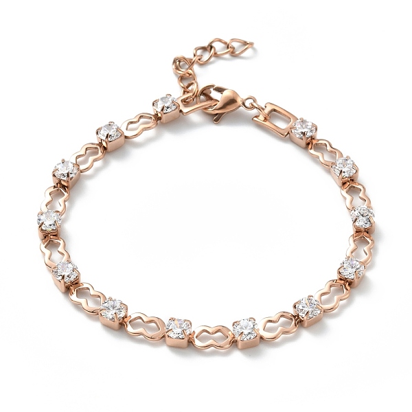 

PandaHall Crystal Cubic Zirconia Tennis Bracelet, Ion Plating(IP) 304 Stainless Steel Lip Link Chains Bracelet for Women, Rose Gold, 7-1/4...