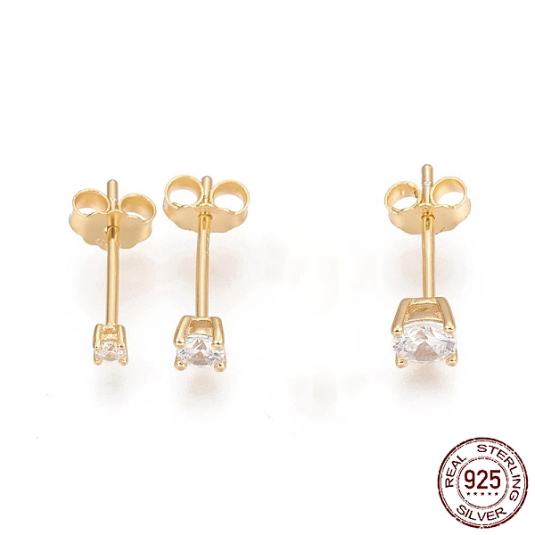 

PandaHall 925 Sterling Silver Stud Earrings Set, with Clear Cubic Zirconia and Ear Nuts, Square, Golden, 13~14mm, Pin: 0.7mm, 3pcs/set...