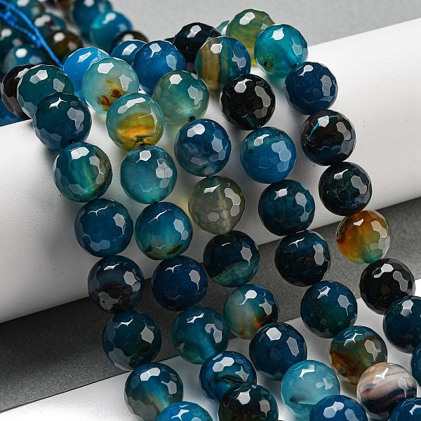 Brins de perles d'agate à bandes naturelles à facettes