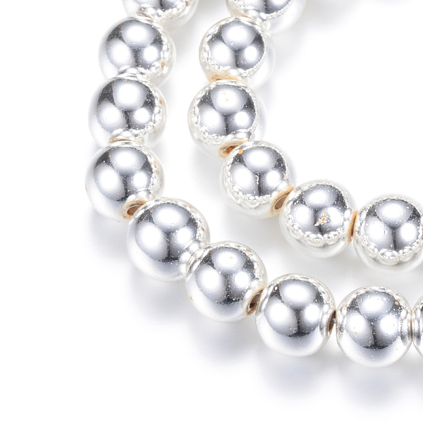 

PandaHall Electroplate Non-magnetic Synthetic Hematite Beads Strands, Round, Silver Plated, 4mm, Hole: 1~1.5mm, about 92~95pcs/strand, 15.7...