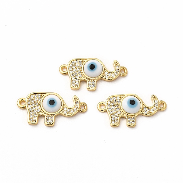 

PandaHall Rack Plating Real 18K Gold Plated Brass Micro Pave Clear Cubic Zirconia Connector Charms, Elephant with Evil Eye Links, with..., White