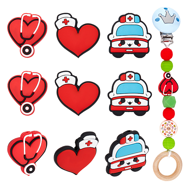 

PandaHall CHGCRAFT 9Pcs 3Styles Hospital Theme Silicone Beads Stethoscope Silicone Bead Nurse Silicone Bead for DIY Jewelry Necklace...