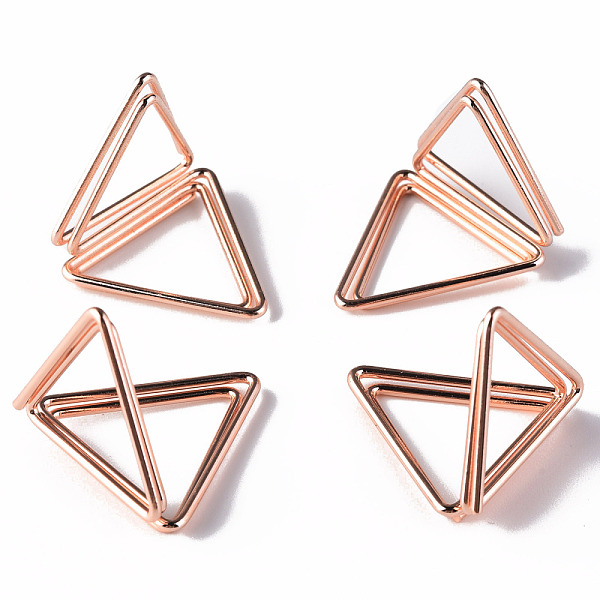 PandaHall Mini Iron Place Card Holders, Cute Table Card Holders, for Wedding, Parties, Triangle, Rose Gold, 17x23x24~30mm Iron Triangle