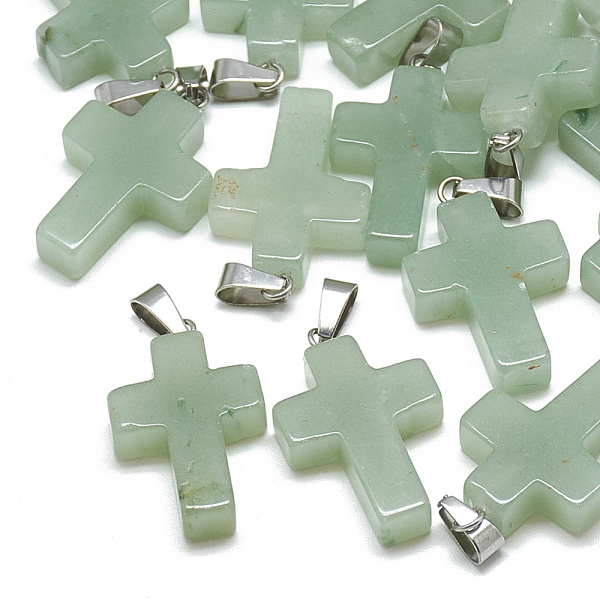 

PandaHall Natural Green Aventurine Pendants, with Stainless Steel Snap On Bails, Cross, 29~30x18~19x5~6mm, Hole: 6x4mm Green Aventurine...