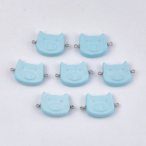 

PandaHall Handmade Porcelain Links connectors, Frosted, with Brass Findings, Piggy Head Findings, Platinum, Light Cyan, 26x17~17.5x5mm, Hole...